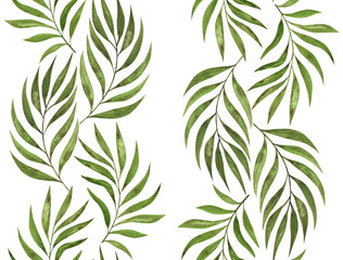 Fototapeta na wymiar Watercolor pattern with palm leaves