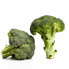 Raw organic fresh ripe broccoli on a white background healthy vegetables Generative AI Illustration