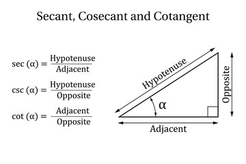 Secant, Cosecant and Cotangent. Trigonometry. Vector illustration. - obrazy, fototapety, plakaty