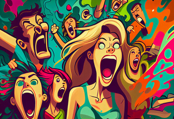 People screaming illustration. AI generative.