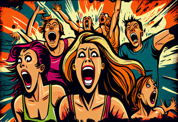 People screaming illustration. AI generative.
