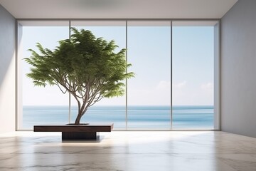 wood window wall empty interior house plant home indoor design floor. Generative AI.