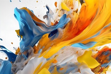 abstract paint art exploded from the center of the picture. Clean clear background. Futuristic style with some texture
