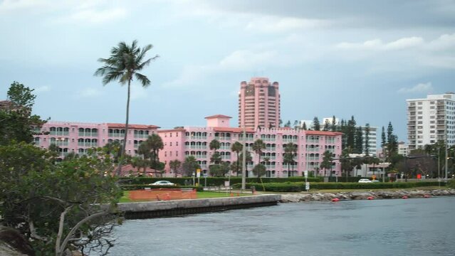 BOCA RATON, FL - APRIL 8, 2018: Panoramic view of city beach at sunset. Boca Raton is a famous tourist attraction in Florida