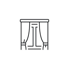 Window with curtains linear icon. Thin line customizable illustration. Contour symbol. Vector isolated outline drawing. Editable stroke