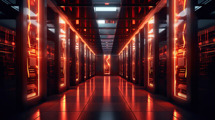 Fototapeta premium Futuristic tunnel, data flow, server room - generative AI