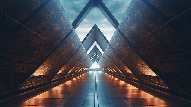 Futuristic triangular tunnel - generative AI