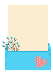 Letter in envelope. Romantic template with decor.