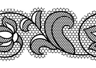 Lace floral pattern. Seamless border with flowers and leaves. Embroidery handmade decoration.