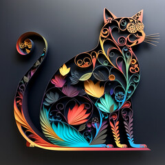 cat colourful 3d paper art paper cut illustration paper, Generative AI