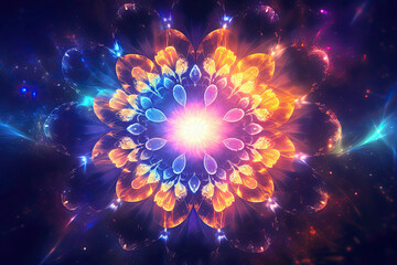 Abstract Epic Fractal Seed_of_Life Background with Glowing Aura, Generative AI