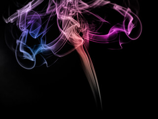 Smoke, pastel or neon tones on a black background. Strange shape abstract smoke mix colors
