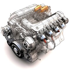 Car engine design plan over white background. Created with Generative AI technology.
