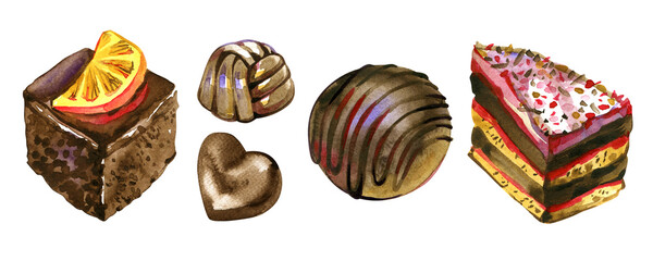 Watercolor chocolate dessert element clip art illustration sweet isolated on white background