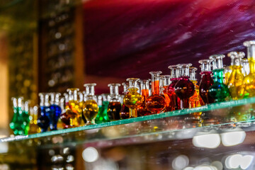 Bottles with the essential oils in egyptian shop