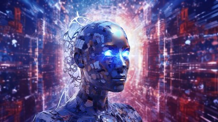 Obraz na płótnie Canvas Cyborg bionic girl, machine learning, neural netowk and artificial intelligence, future technology, futuristic sci-fi background. Generative AI.
