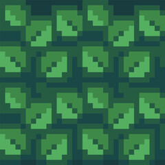 Green leaves. Fabric textures pixel art style abstract seamless pattern texture pixel art background. Knitted design. Isolated vector 8-bit illustration.