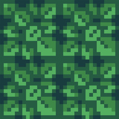 Green leaves. Fabric textures pixel art style abstract seamless pattern texture pixel art background. Knitted design. Isolated vector 8-bit illustration.