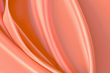 A red-orange peach gradient silk satin fabric with a shiny, shimmery texture is featured in this...