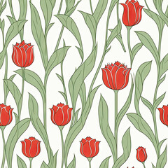 Obraz premium Tulip flower seamless pattern. Floral seamless background. Generative AI
