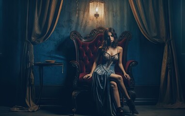 sexy goth girl gothic model alternative punk rock girl in lingerie boudoir shot. ai generative.