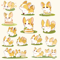 kawii cute corgi sticker  funny face in various poses created with Generative AI technology 