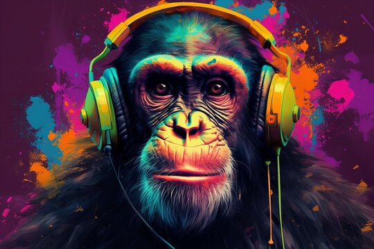 Monkey headphones color. Generate Ai