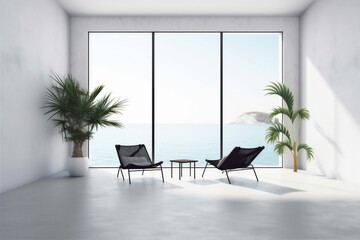 chair design window floor empty interior white wall indoor plant home. Generative AI.