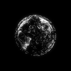 White global on black background.