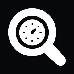 Clock under magnifying glass, icon of time research