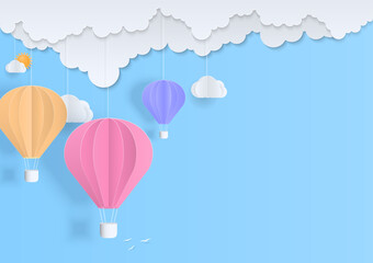 Pastel hot air balloon and cloud background