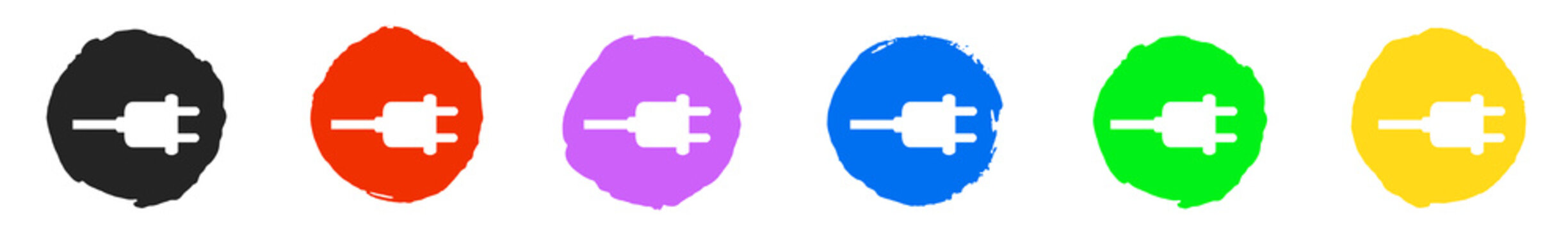 Bunte Stecker Icon Buttons - Aufladen, Ladesäule, Strom oder Steckdose