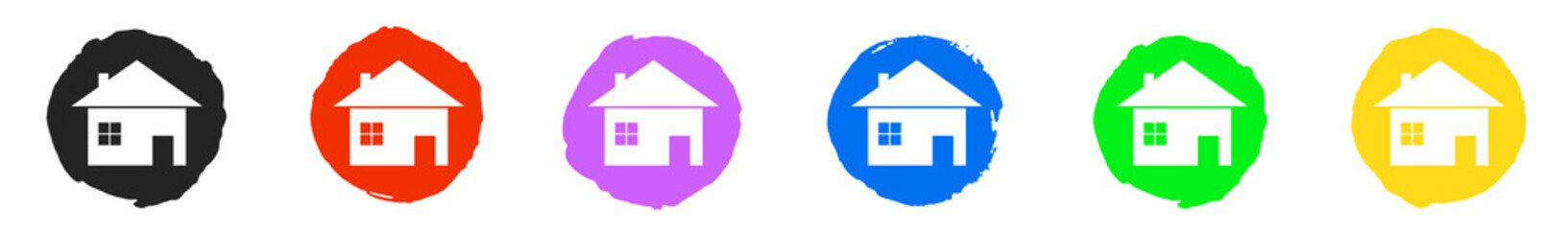 Bunte Haus Icon Buttons - Wohnen, Stadt oder Immobilien