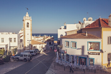 Traditional houses anfd portugese architecture of Albufeira Old town, Algarve, Portugal