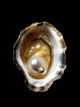 Oyster with pearl on a dark background. Generative Ai