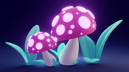 Hongos mágicos en un bosque encantado