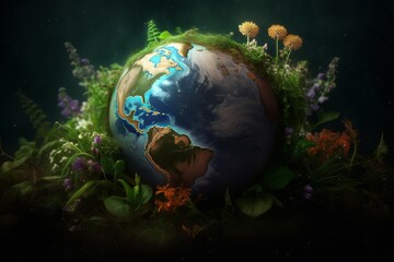 Obraz na płótnie Canvas Planet earth day flowers. Generate Ai
