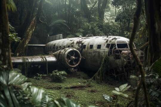 Plane accident jungle. Generate Ai