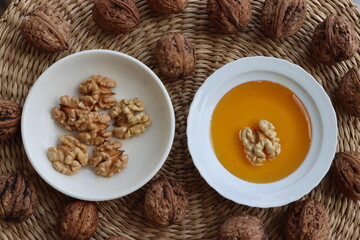 Close up walnut and honey
