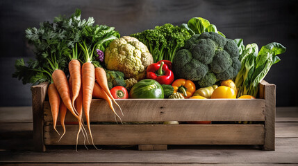 vegetables in a wooden box