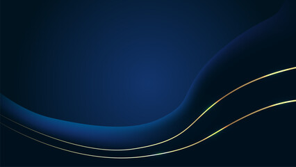 Navy abstract background. Gradient wave decorated gold lines - 600371636