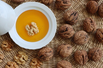 Close up walnut and honey