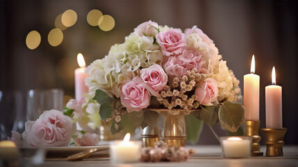 Obraz na płótnie Canvas Wedding centerpiece bouquet of pink flowers