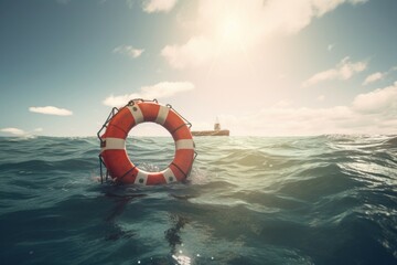 Life buoy rescue ring sea. Generate AI - obrazy, fototapety, plakaty