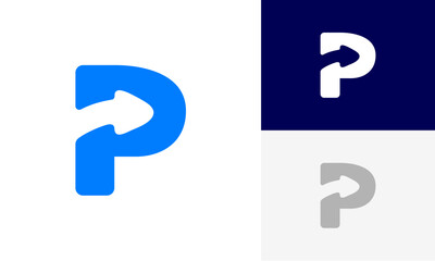 Initials P with arrow logo design. Parking logo Initial letter logo design vector