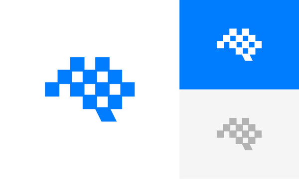 Human brain pixel, digital brain, digital brain pixel technology logo icon design vector