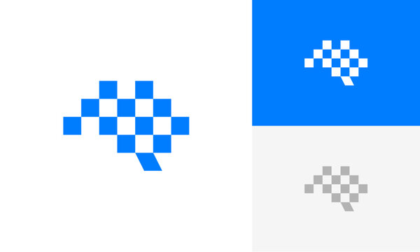 Human brain pixel, digital brain, digital brain pixel technology logo icon design vector