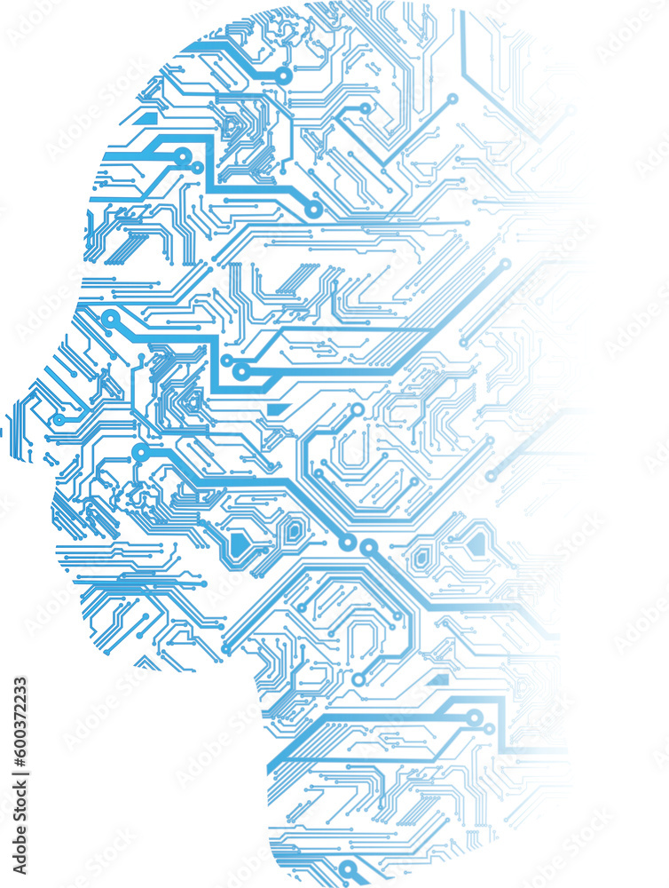 Fototapete Ai robot of binary coding processing over blue line with circuit board and circle tech.illustration for elements