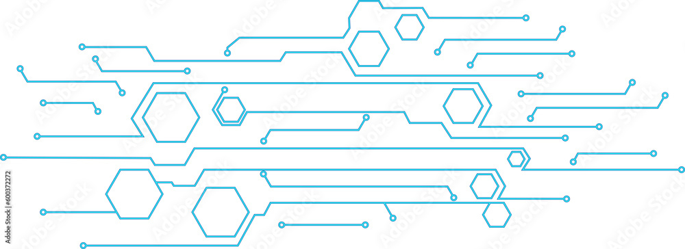 Poster abstract blue computer technology background with circuit board and hexagon tech.illustration for el