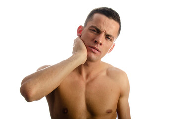 Fototapeta premium Pain. Young attractive man and health problems. 